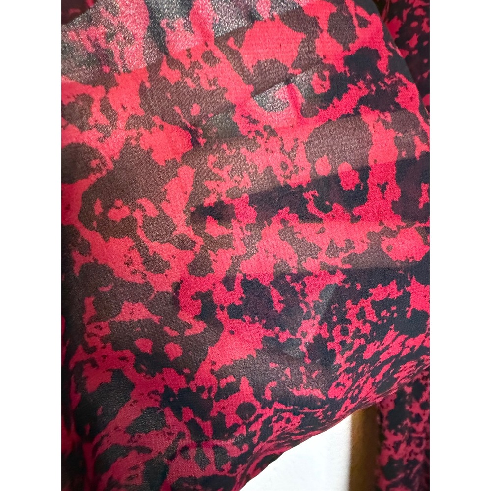 Calvin Klein 1X Red Black Abstract Animal Print V-Neck Smocked Office Blouse Top - Picture 10 of 14
